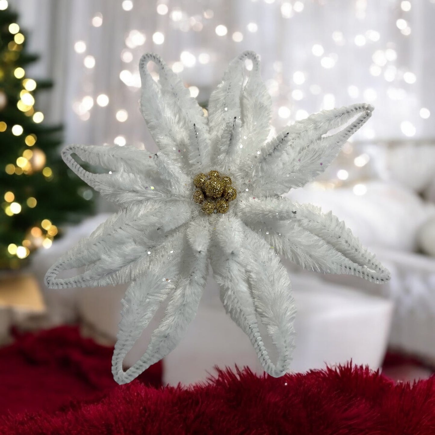 Chenille Poinsettia /white-gold