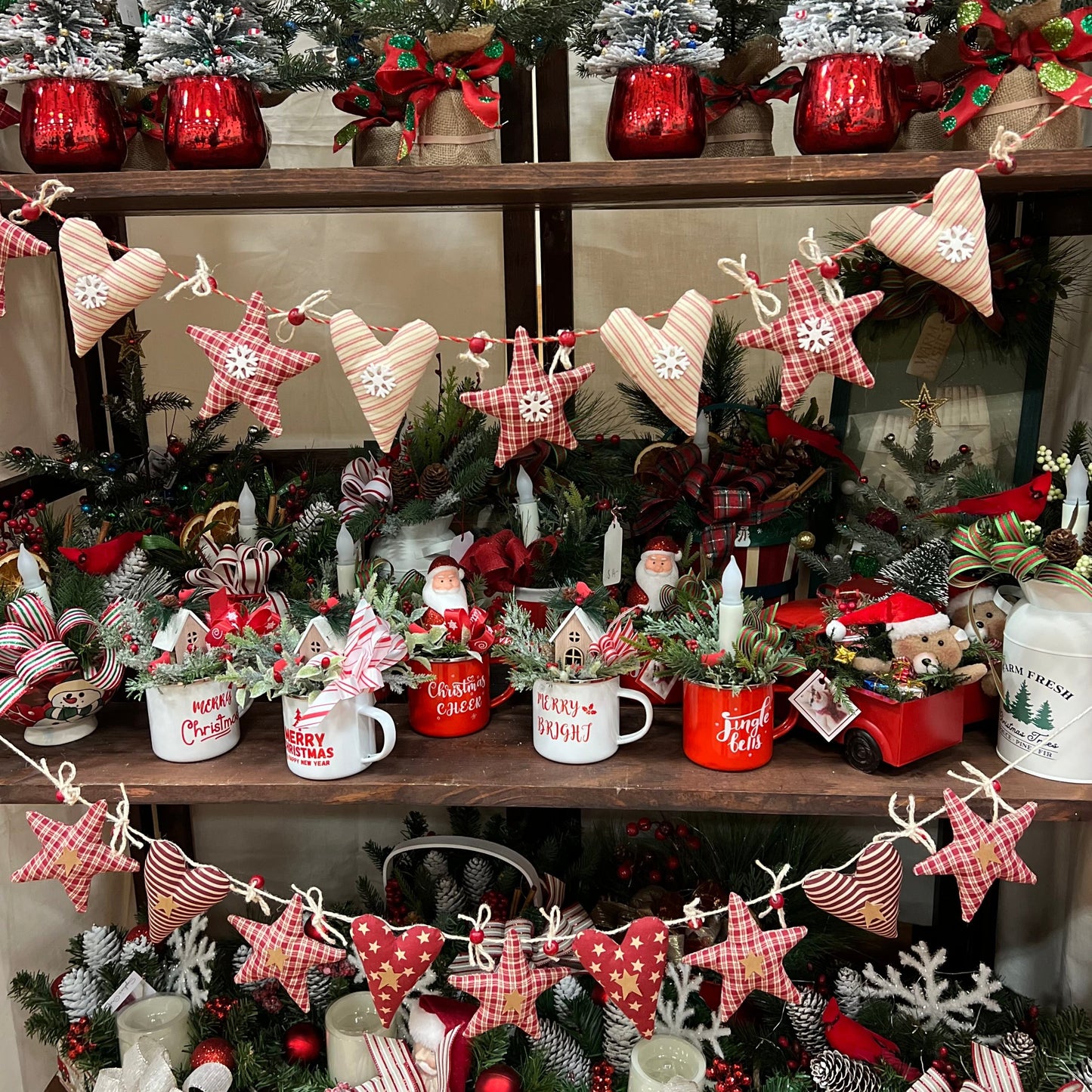 Puffy Hearts and Stars Christmas Garland /vintage