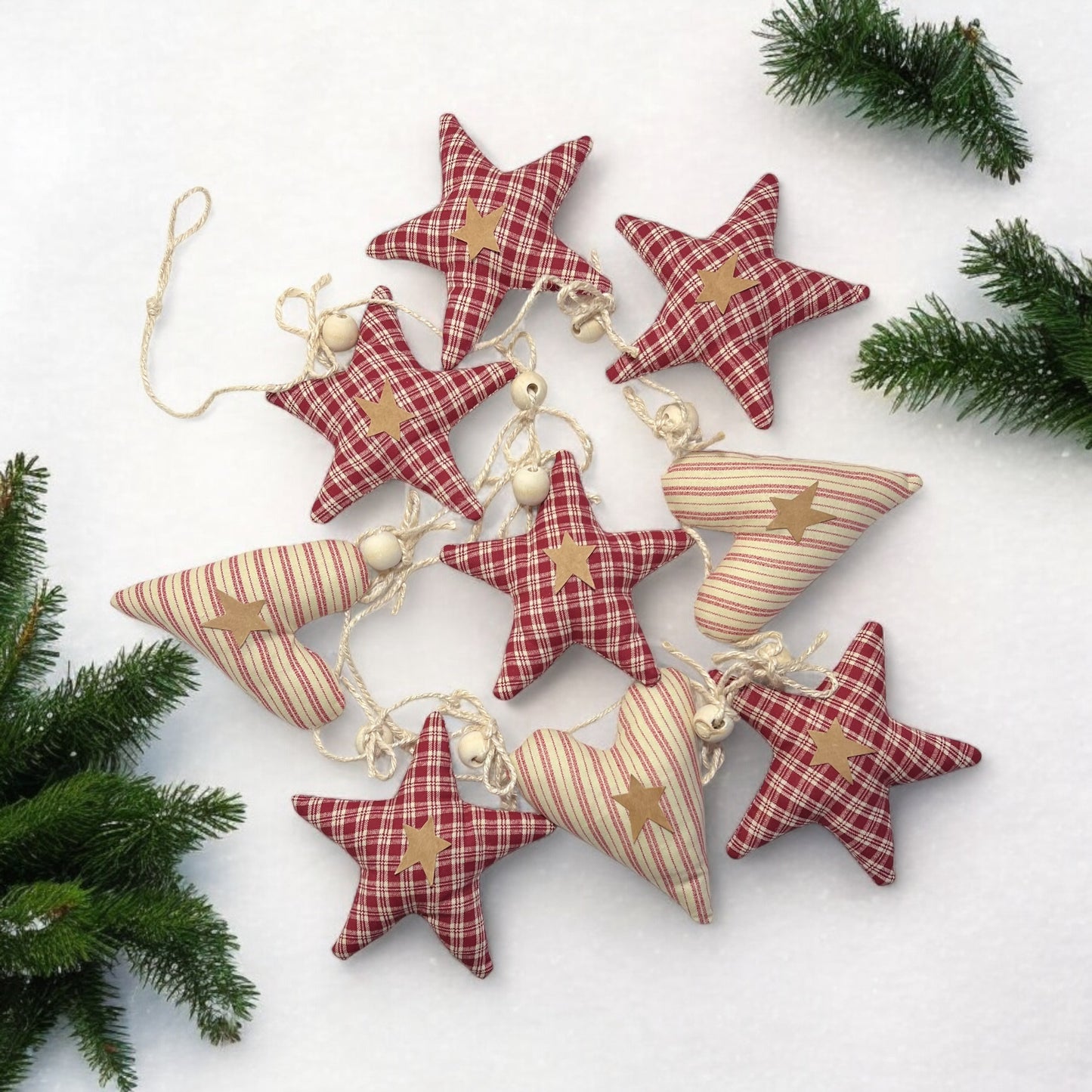 Puffy Hearts and Stars Christmas Garland /vintage