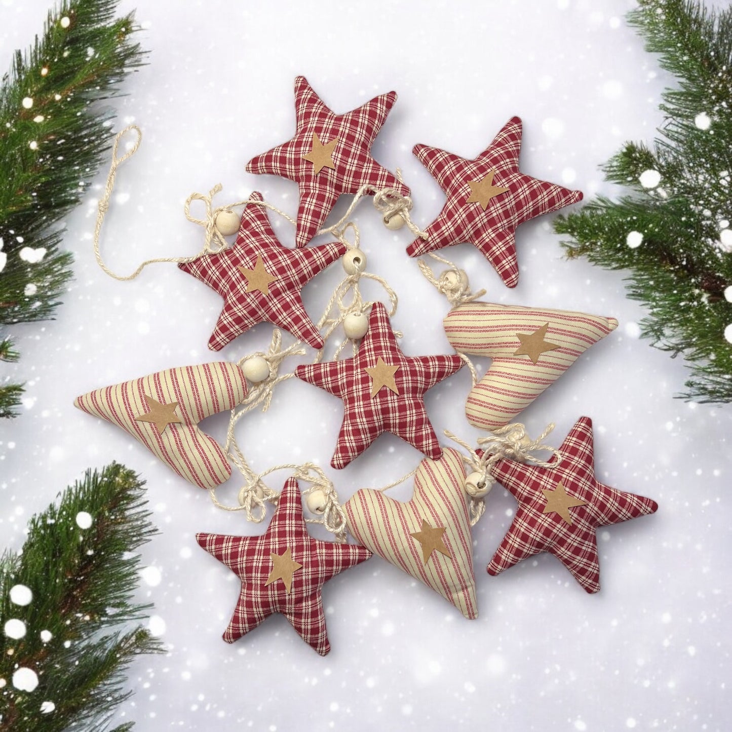Puffy Hearts and Stars Christmas Garland /vintage