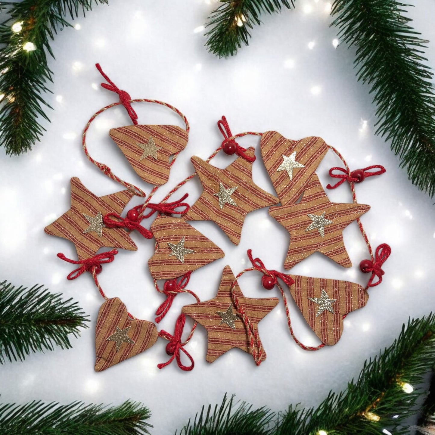Vintage Hearts and Stars Christmas Garland